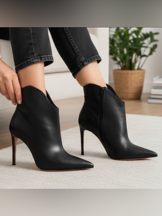 Aldo Shoes - ALDO MYRONA BOOTS Black Leather Pointed Tor Side Zipper Stiletto Heel Size 8.5